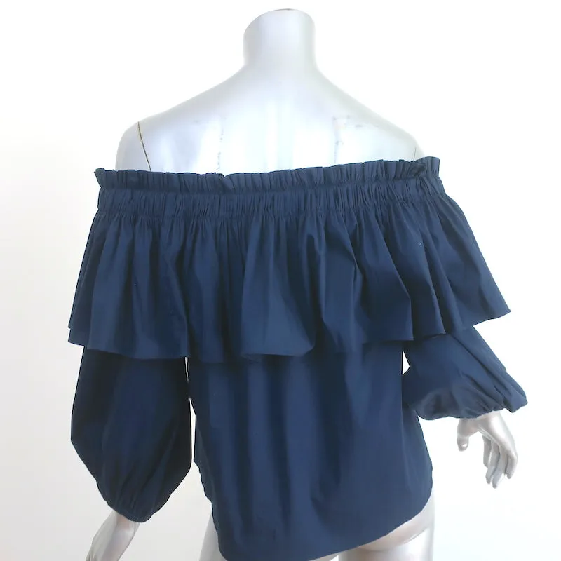 Alexis Barbie Haut à volants décolleté bleu marine en coton extensible Taille M