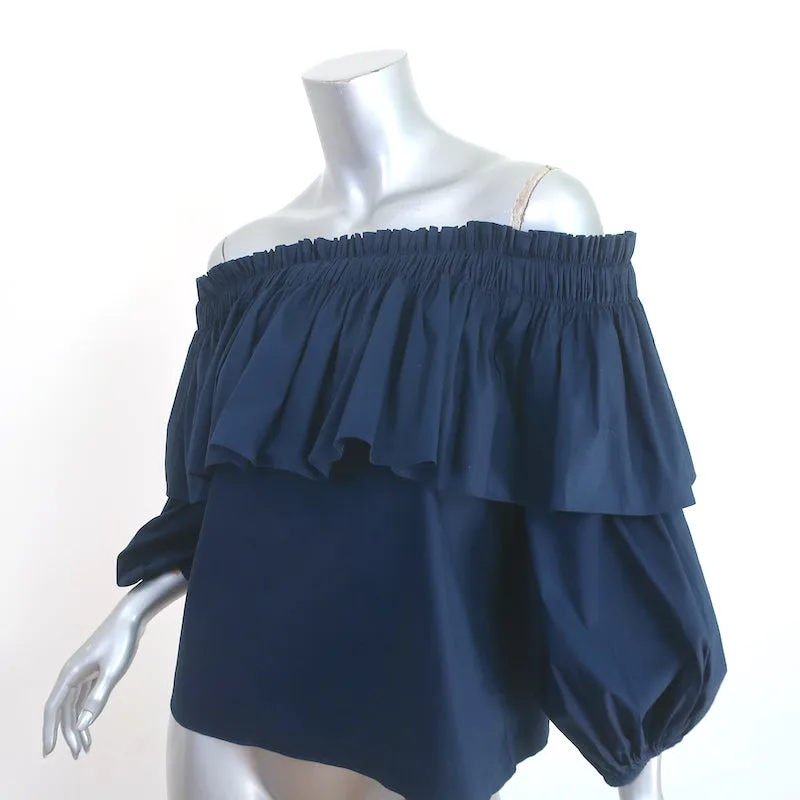 Alexis Barbie Haut à volants décolleté bleu marine en coton extensible Taille M