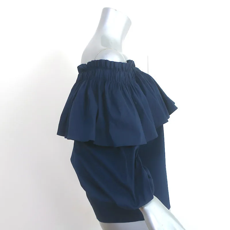 Alexis Barbie Haut à volants décolleté bleu marine en coton extensible Taille M