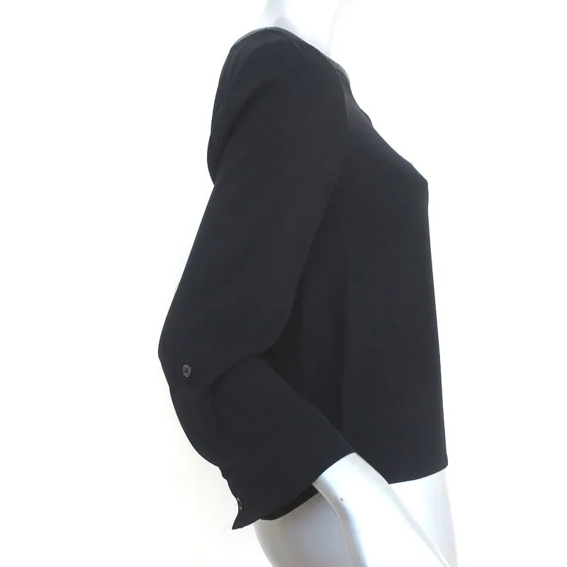 Alice   Olivia AIR Haut à encolure bateau en soie extensible avec garniture en cuir noir Taille Très Petite