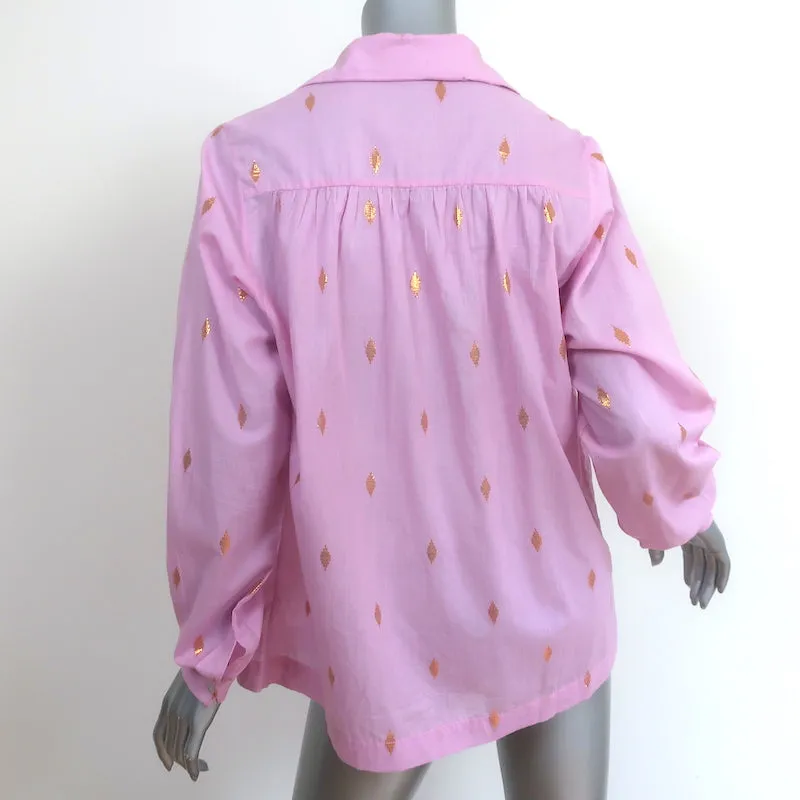 Chemise à boutons Alix de Bohême en ikat rose et or, taille petit, manches longues