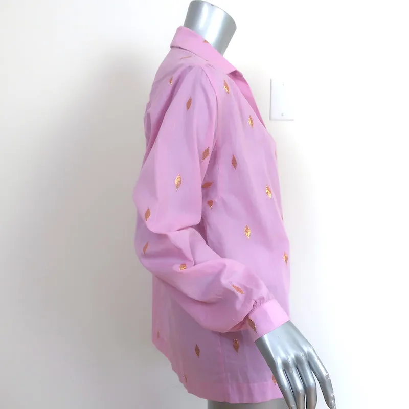 Chemise à boutons Alix de Bohême en ikat rose et or, taille petit, manches longues