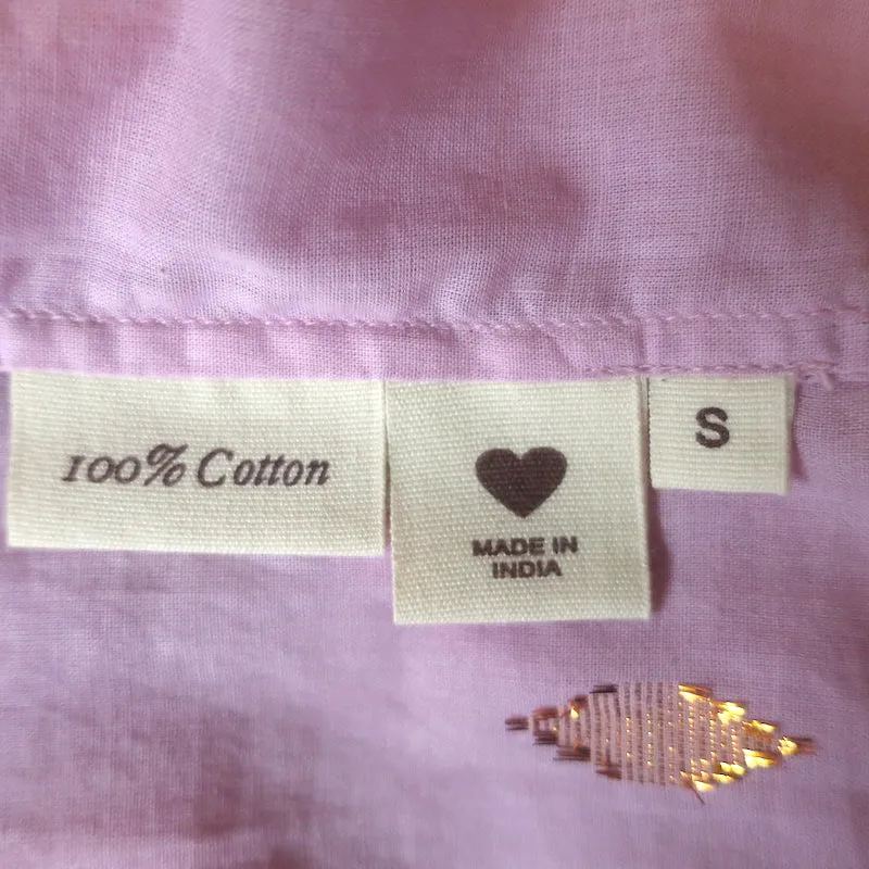 Chemise à boutons Alix de Bohême en ikat rose et or, taille petit, manches longues
