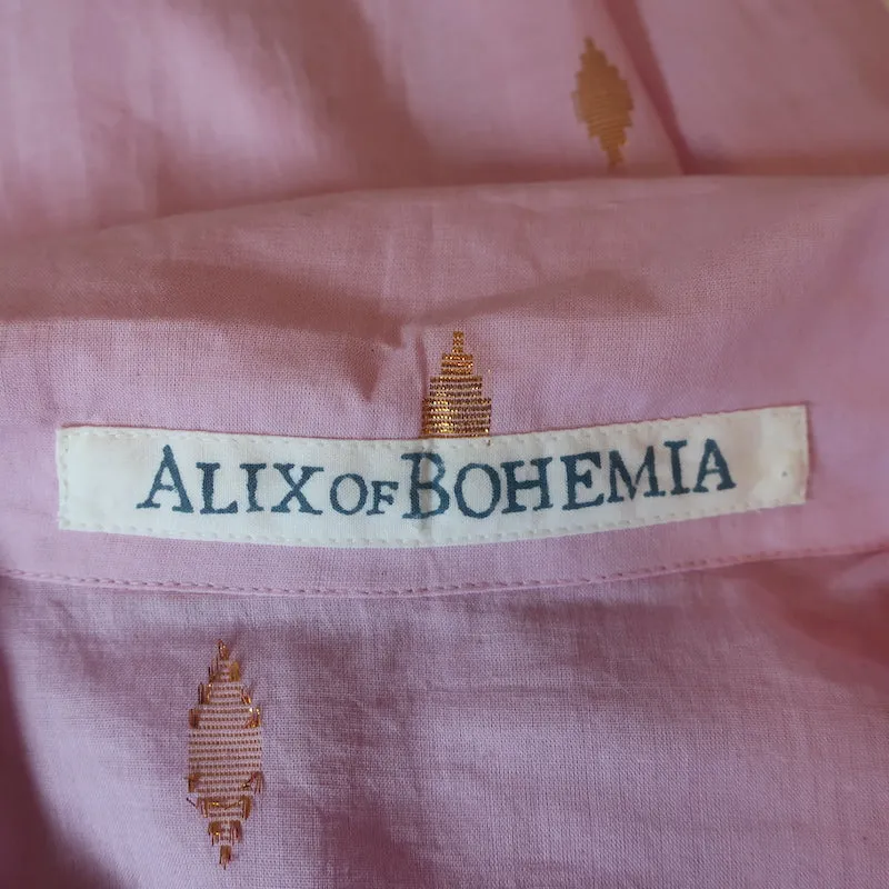 Chemise à boutons Alix de Bohême en ikat rose et or, taille petit, manches longues