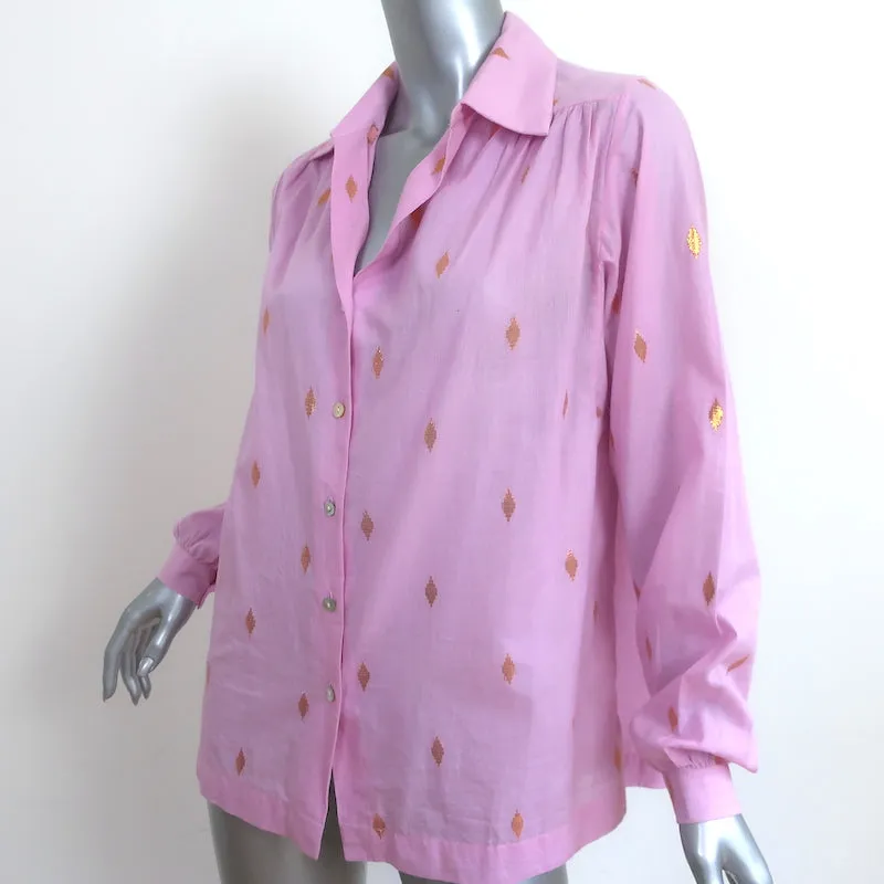 Chemise à boutons Alix de Bohême en ikat rose et or, taille petit, manches longues