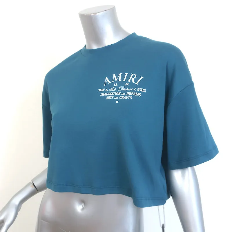 Tee-shirt coupé Amiri Arts District en coton bleu vert taille Extra Small manches courtes Haut NEUF