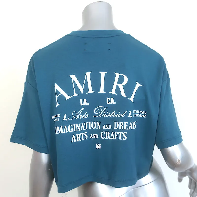 Tee-shirt coupé Amiri Arts District en coton bleu vert taille Extra Small manches courtes Haut NEUF