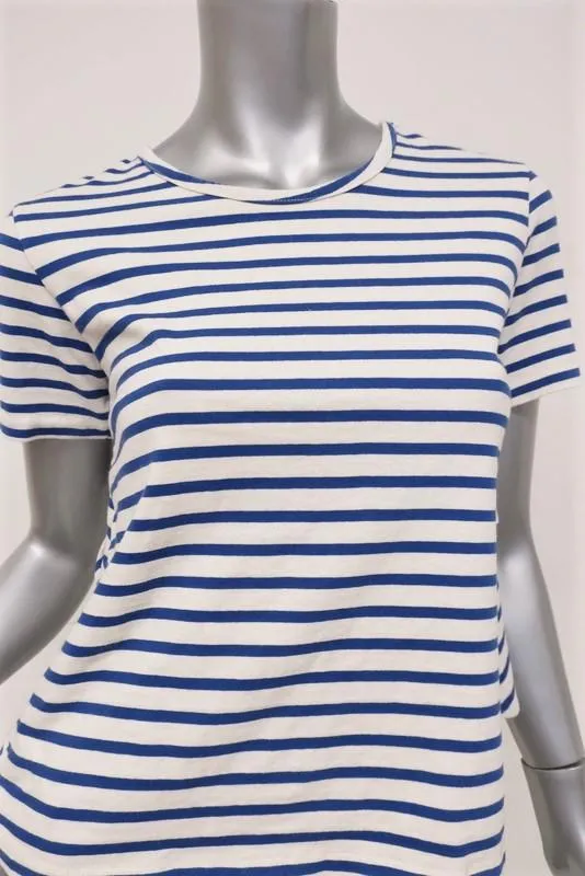 T-shirt AMO à volants rayé bleu/crème en coton taille moyenne manches courtes