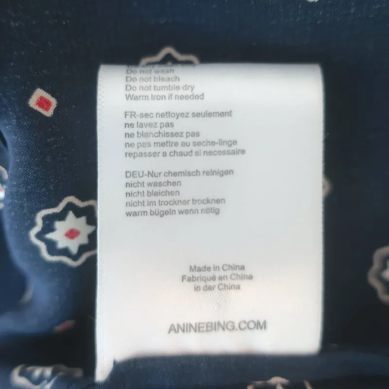 ANINE BING Chemisier Billie Imprimé médaillon Bleu marine en satin Taille Petite Manches 3/4