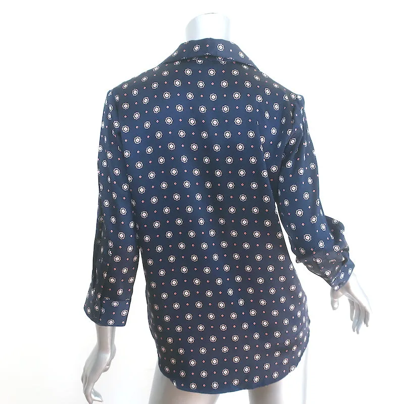 ANINE BING Chemisier Billie Imprimé médaillon Bleu marine en satin Taille Petite Manches 3/4