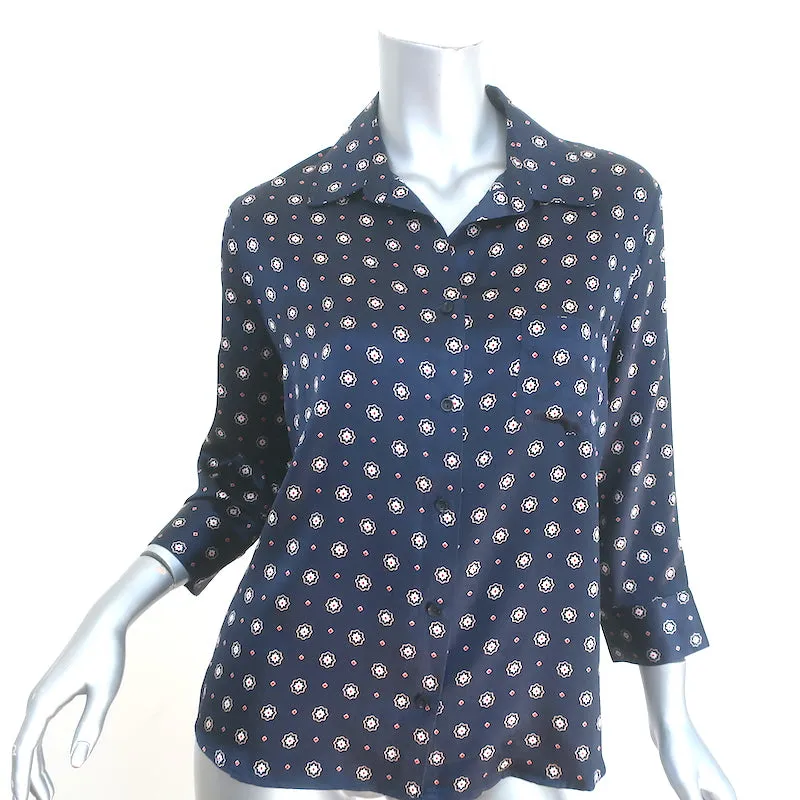 ANINE BING Chemisier Billie Imprimé médaillon Bleu marine en satin Taille Petite Manches 3/4