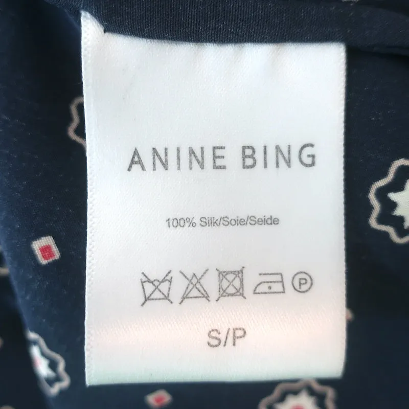 ANINE BING Chemisier Billie Imprimé médaillon Bleu marine en satin Taille Petite Manches 3/4