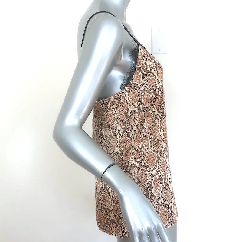 Anine Bing Débardeur en Charmeuse de Soie à Motif Python Beige avec Bordure en Dentelle Taille S NEUF