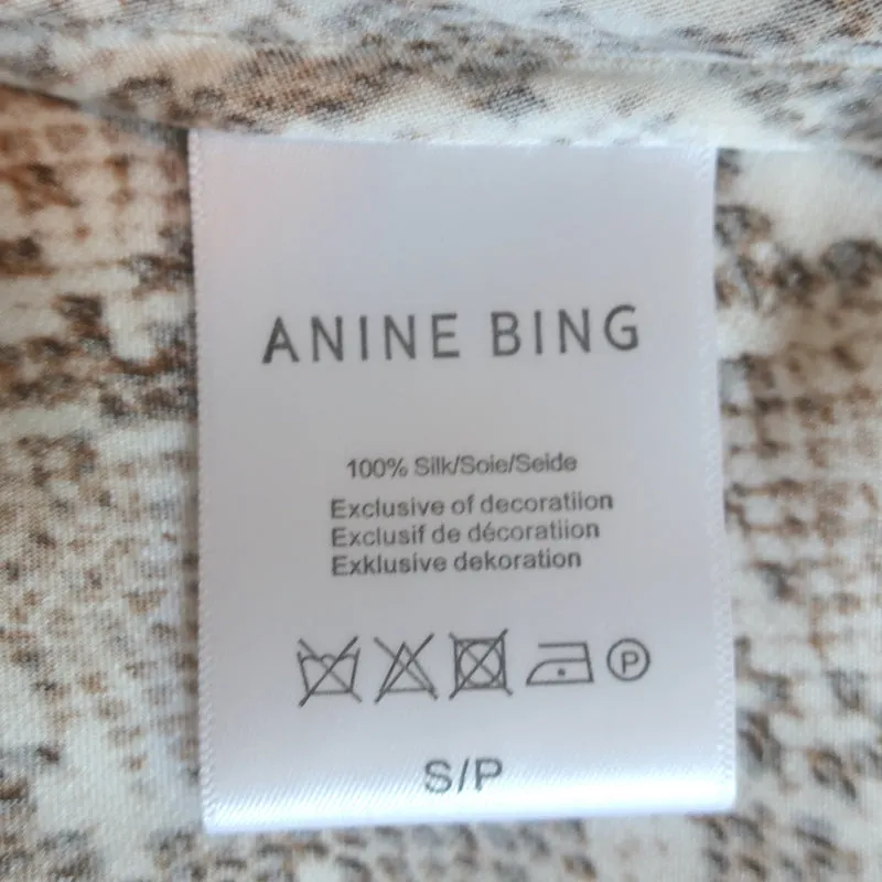Anine Bing Débardeur en Charmeuse de Soie à Motif Python Beige avec Bordure en Dentelle Taille S NEUF