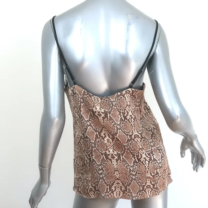 Anine Bing Débardeur en Charmeuse de Soie à Motif Python Beige avec Bordure en Dentelle Taille S NEUF