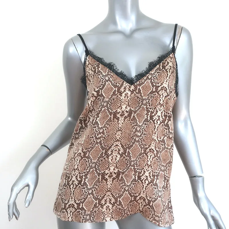Anine Bing Débardeur en Charmeuse de Soie à Motif Python Beige avec Bordure en Dentelle Taille S NEUF