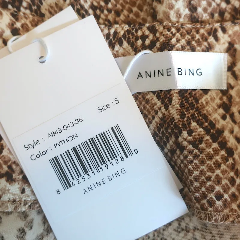 Anine Bing Débardeur en Charmeuse de Soie à Motif Python Beige avec Bordure en Dentelle Taille S NEUF