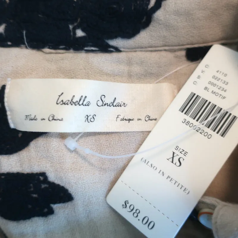 Anthropologie Isabella Sinclair Haut Brodé Beige Taille Très Petite NEUF