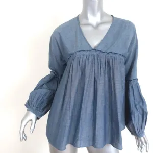 Apiece Apart Long Sleeve Top Chambray Cotton Size 6 V-Neck Blouse