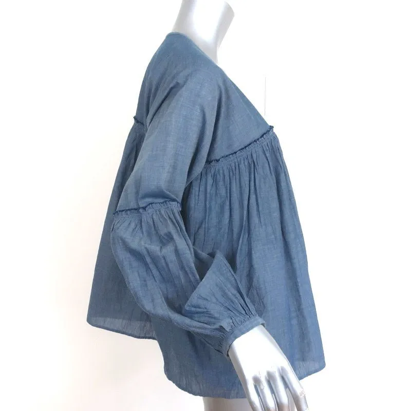 Apiece Apart Haut à Manches Longues en Chambray Coton Taille 6 Blouse à Col en V