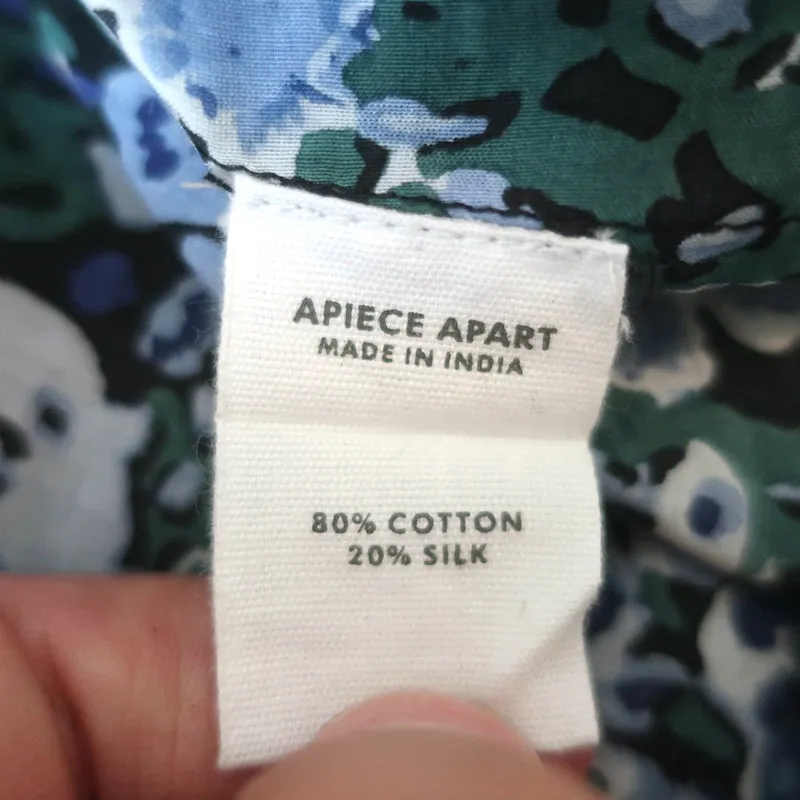 Apiece Apart Haut Mitte Imprimé Fleuri Bleu Taille Très Petite Blouse à Manches 3/4 NEUVE