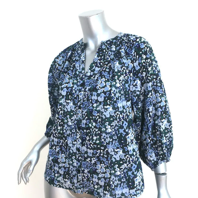 Apiece Apart Haut Mitte Imprimé Fleuri Bleu Taille Très Petite Blouse à Manches 3/4 NEUVE