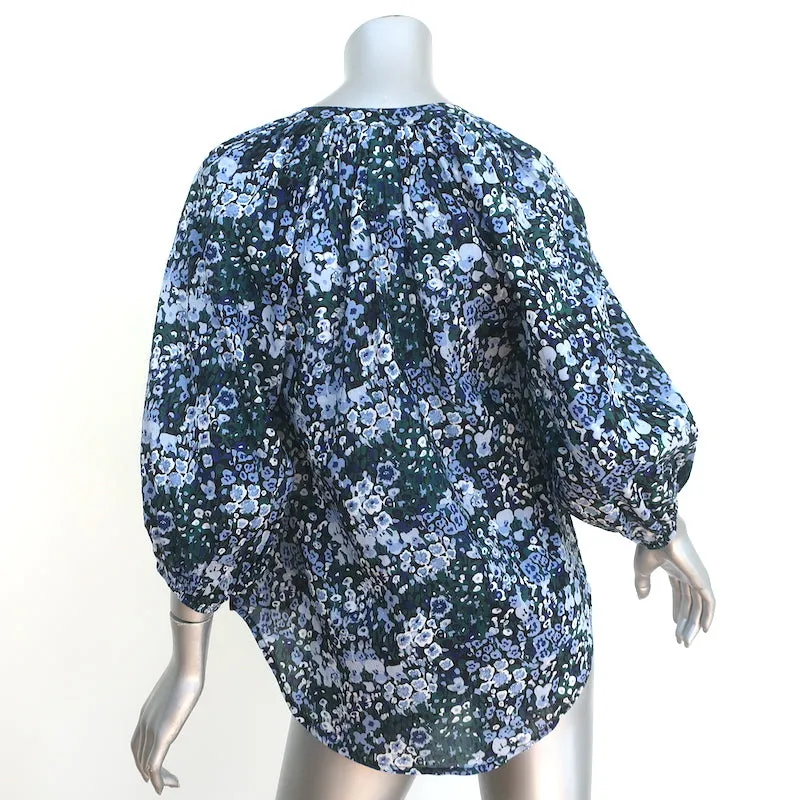 Apiece Apart Haut Mitte Imprimé Fleuri Bleu Taille Très Petite Blouse à Manches 3/4 NEUVE