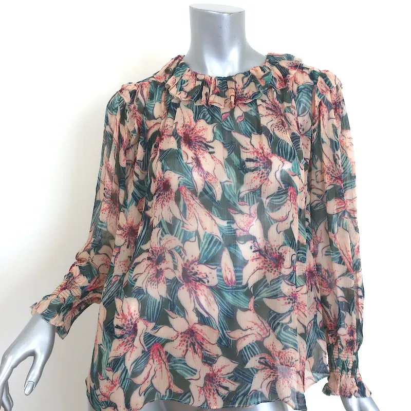 Ba&sh Blouse Baia Imprimé floral turquoise/rose en mousseline Taille 0 Haut à manches longues NEUF