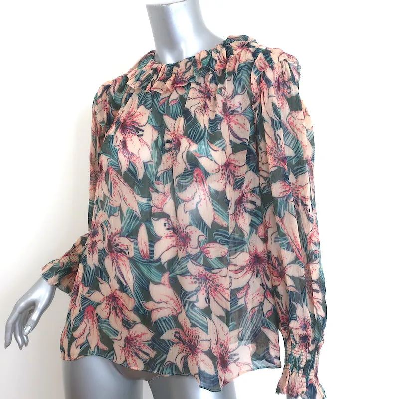 Ba&sh Blouse Baia Imprimé floral turquoise/rose en mousseline Taille 0 Haut à manches longues NEUF