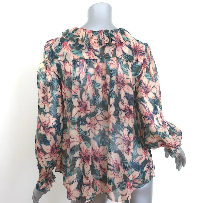 Ba&sh Blouse Baia Imprimé floral turquoise/rose en mousseline Taille 0 Haut à manches longues NEUF