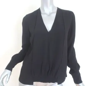 Ba&sh Long Sleeve Top Andy Black Crepe Size 0 V-Neck Blouse