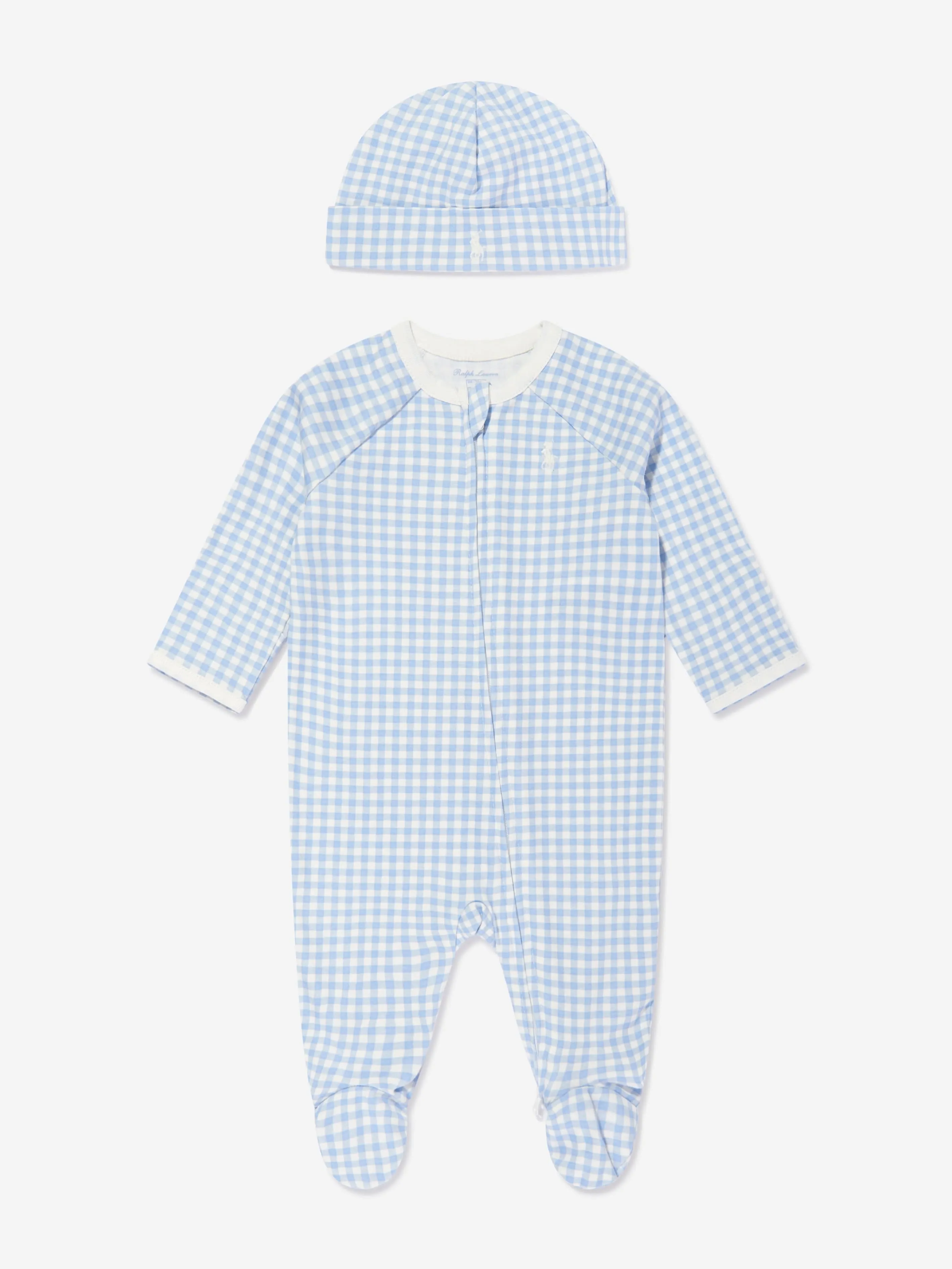 Ensemble de grenouillère en vichy bleu pour bébé garçon