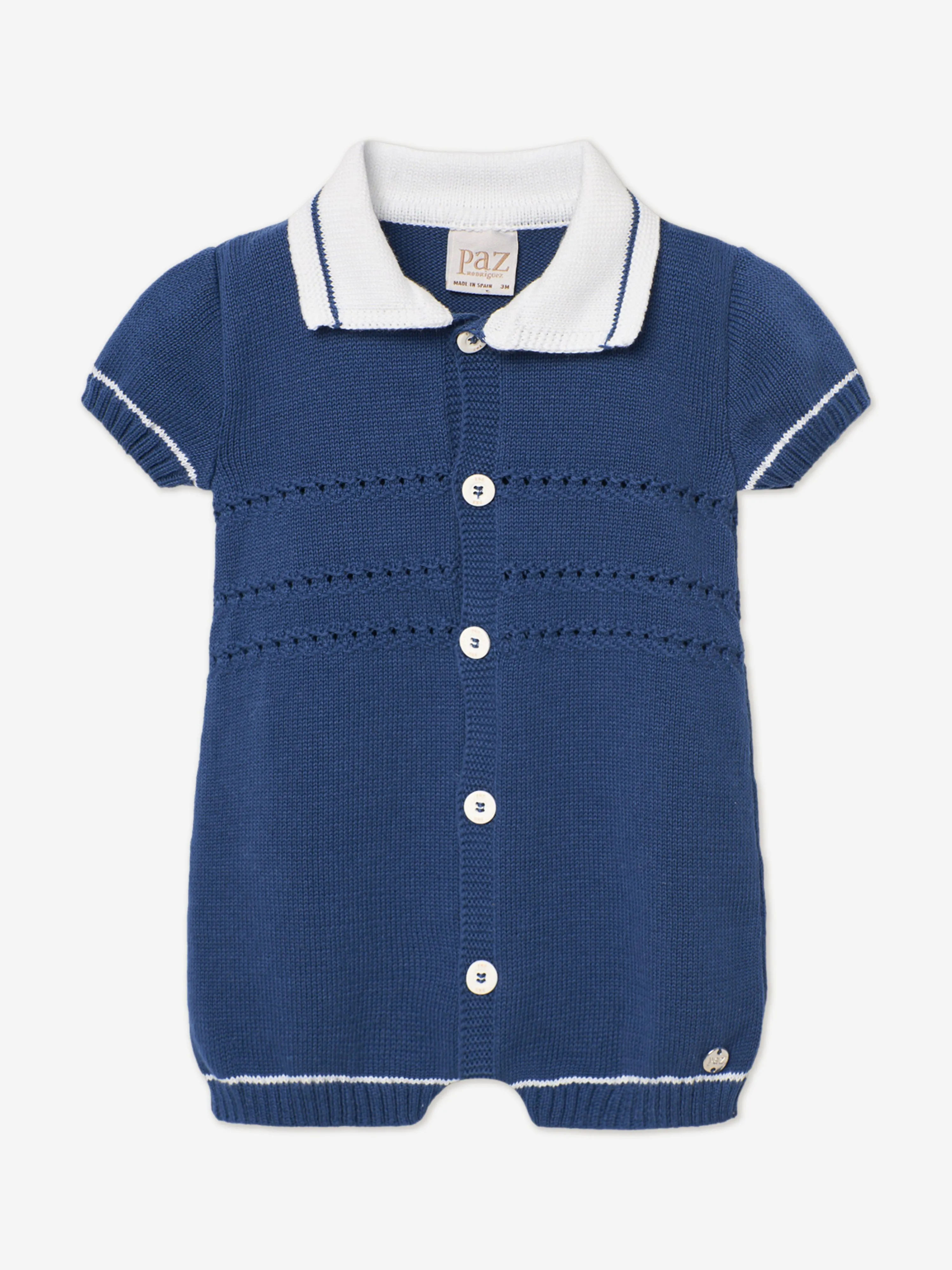Grenouillère tricotée pour bébé garçon en bleu