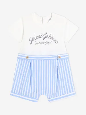 Baby Boys Striped Logo Romper in Blue