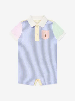 Baby Boys Striped Logo Romper in Blue