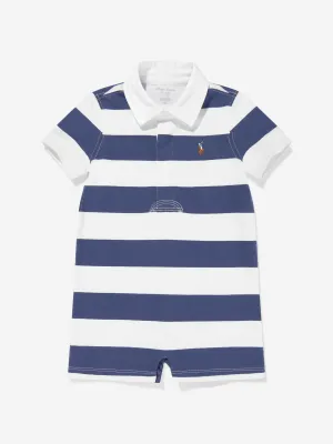 Baby Boys Striped Rugby Romper in Navy