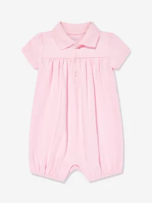 Baby Girls Polo Bubble Romper in Pink