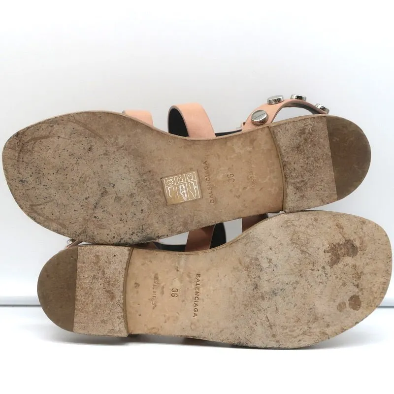 Sandales Gladiateur à Clous Balenciaga en Cuir Nu Taille 36 à Bride Cheville Plates