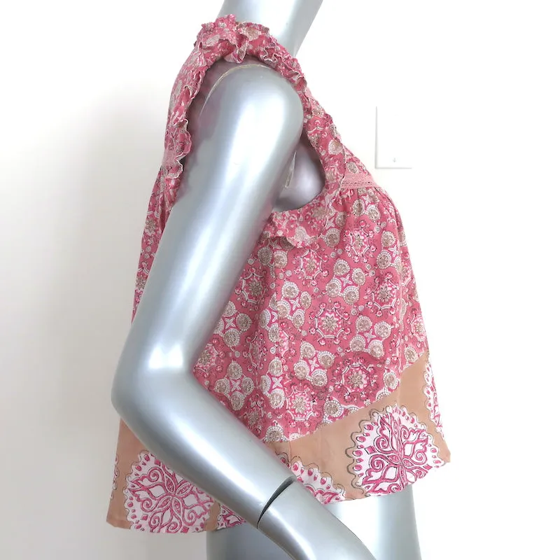 Haut à volants cloche en coton imprimé rose Taille Petite Blouse sans manches