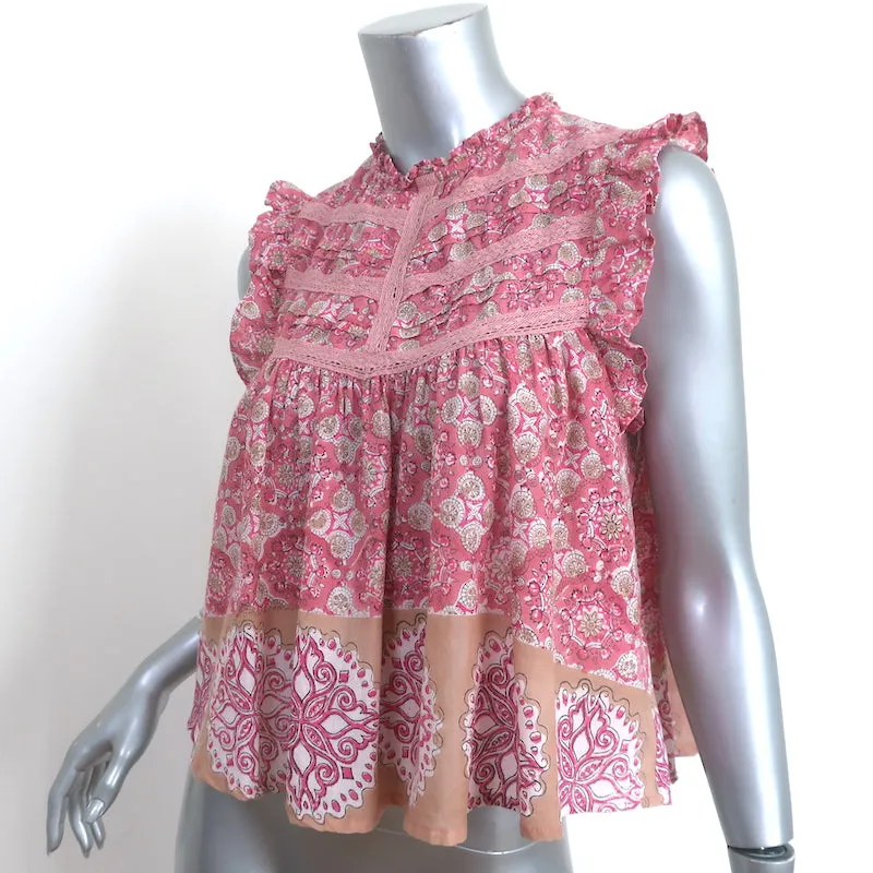 Haut à volants cloche en coton imprimé rose Taille Petite Blouse sans manches