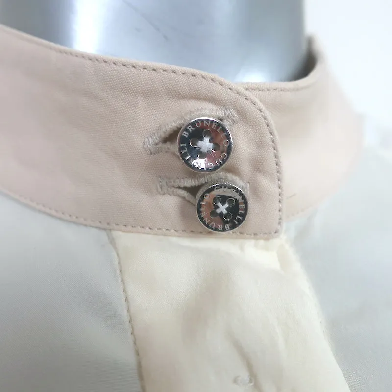 Brunello Cucinelli Blouse à encolure contrastée en soie stretch ivoire Taille L