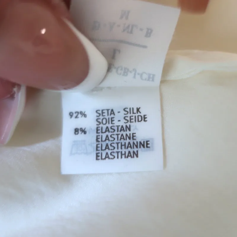 Brunello Cucinelli Blouse à encolure contrastée en soie stretch ivoire Taille L