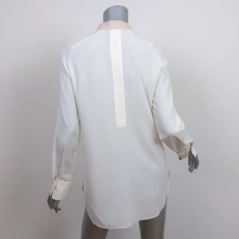 Brunello Cucinelli Blouse à encolure contrastée en soie stretch ivoire Taille L