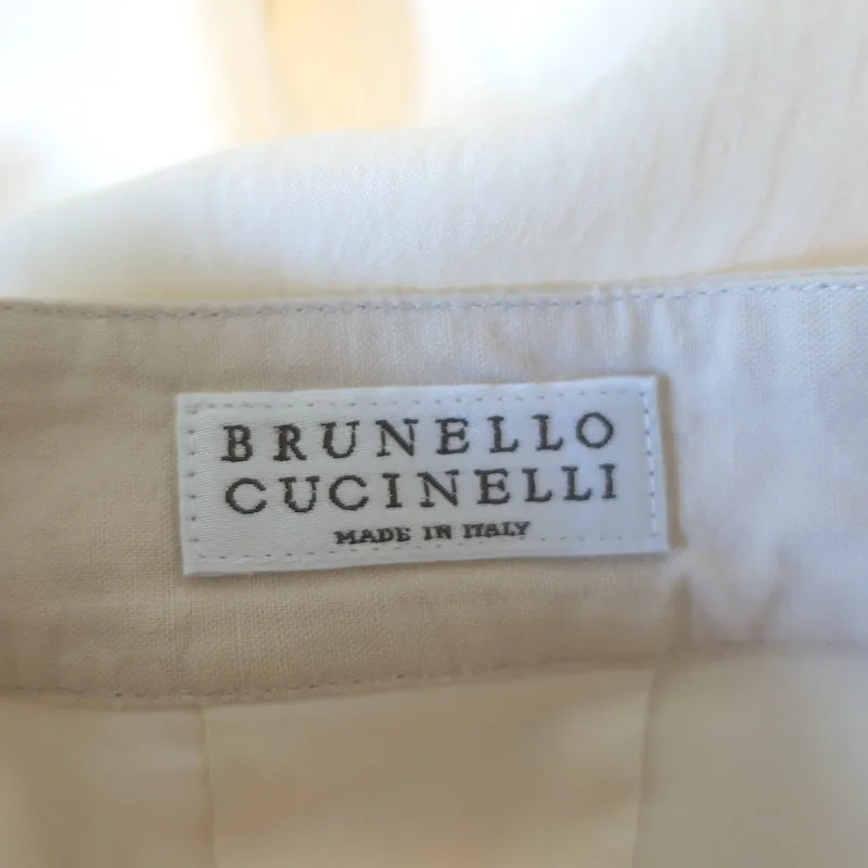 Brunello Cucinelli Blouse à encolure contrastée en soie stretch ivoire Taille L