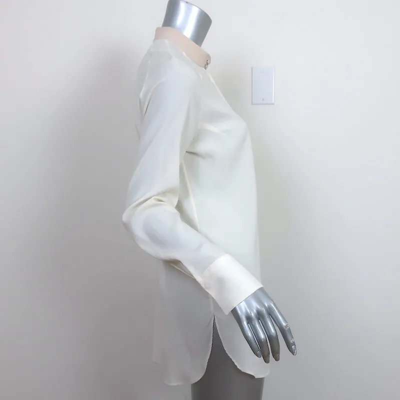 Brunello Cucinelli Blouse à encolure contrastée en soie stretch ivoire Taille L