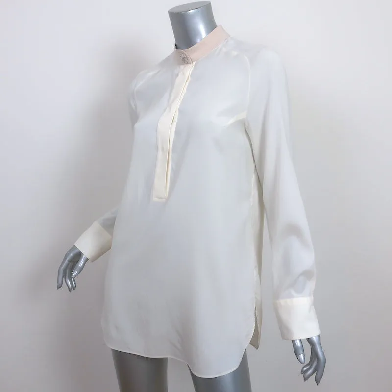 Brunello Cucinelli Blouse à encolure contrastée en soie stretch ivoire Taille L