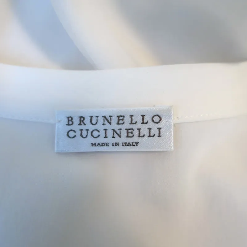 Brunello Cucinelli Blouse à épaulettes Monili en mousseline de soie blanche Taille Moyenne