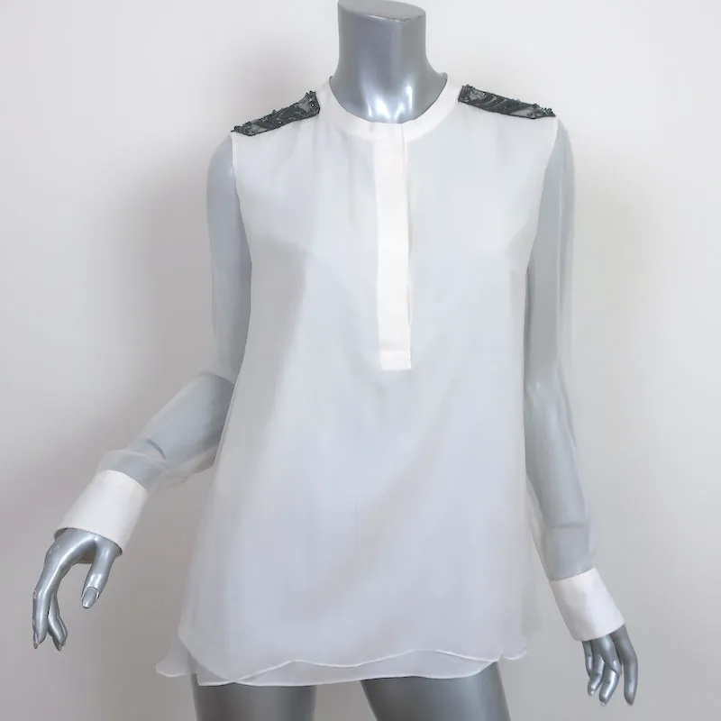 Brunello Cucinelli Blouse à épaulettes Monili en mousseline de soie blanche Taille Moyenne