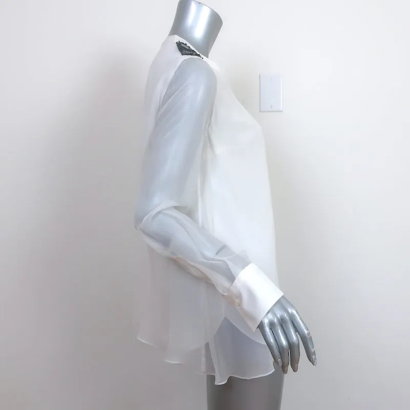 Brunello Cucinelli Blouse à épaulettes Monili en mousseline de soie blanche Taille Moyenne