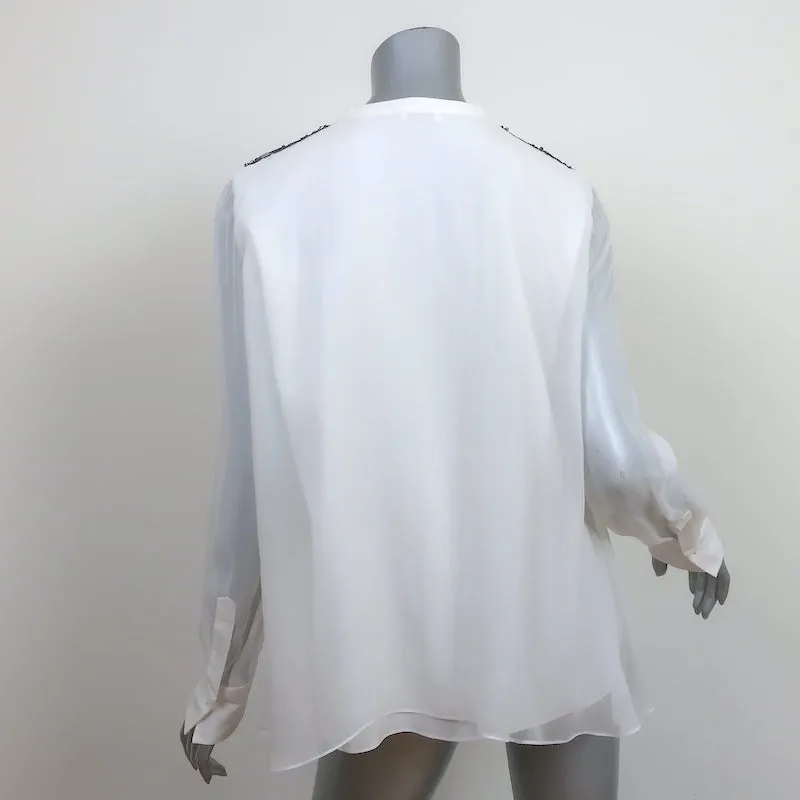 Brunello Cucinelli Blouse à épaulettes Monili en mousseline de soie blanche Taille Moyenne